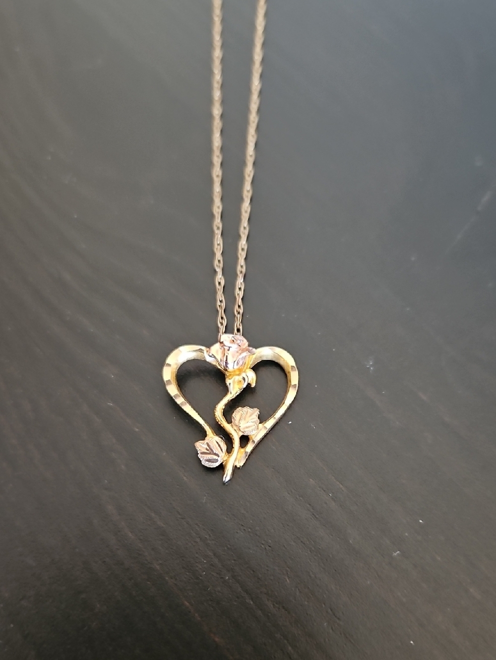 12 K Blackhills Gold Heart Rose Pendant Necklace - Women Jewelry
